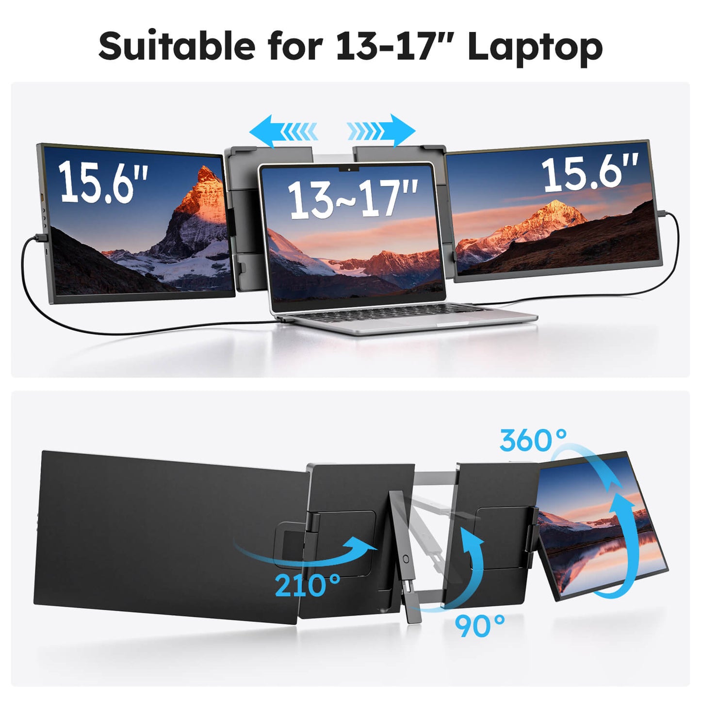 15.6 Inch 1920×1080 60Hz FHD Triple Portable Laptop Monitor Dual Screen Extender Portable IPS Display