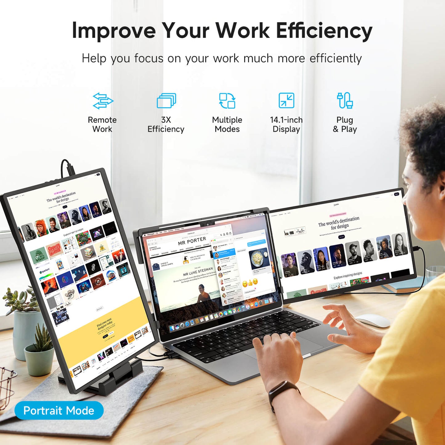 14.1 Inch 1920*1200 60Hz FHD Triple Portable Monitor