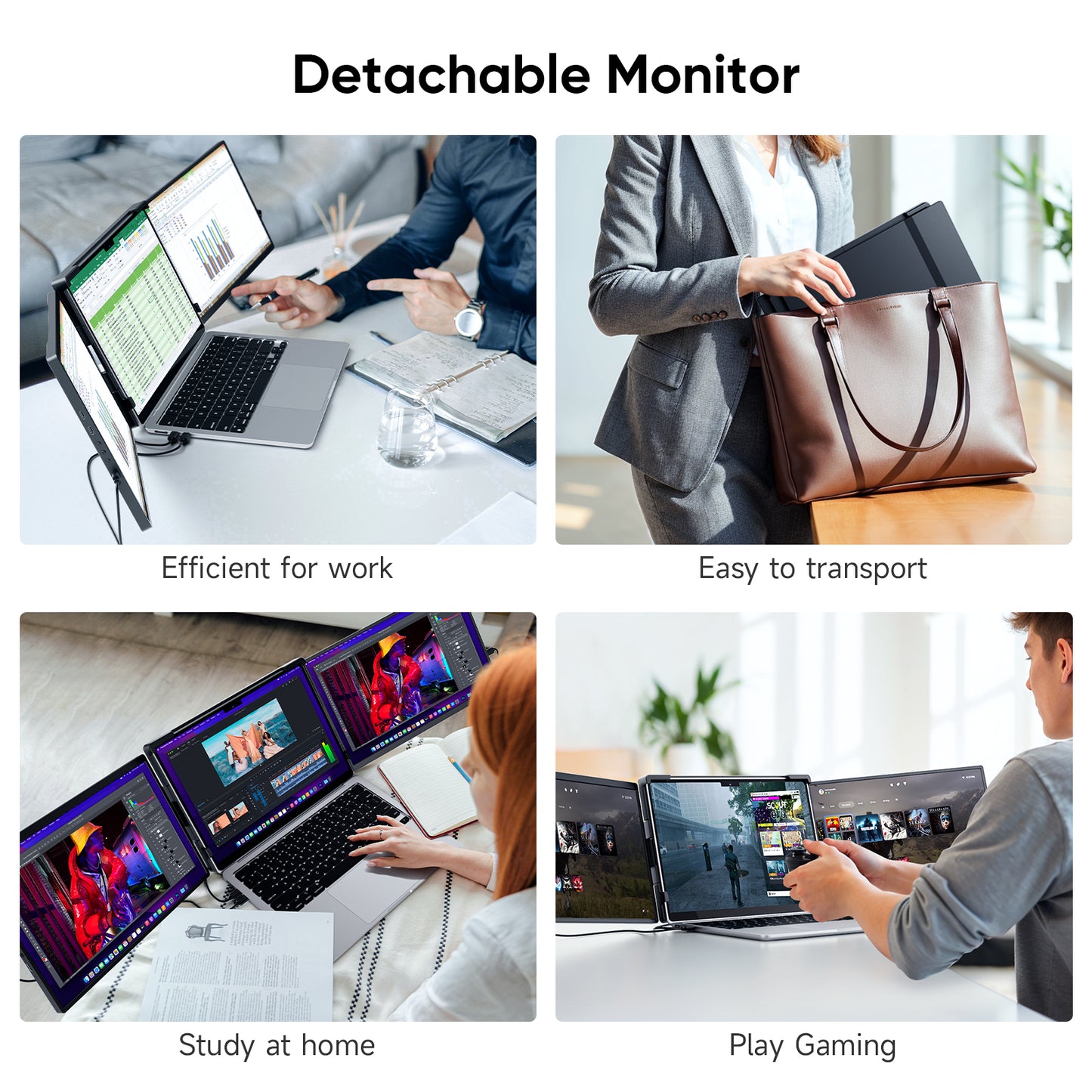 14" Triple Portable Monitor for Laptop, FHD 1200P IPS Screen Extender Monitors for 14"-17.3" Carry a USB flash drive，Plug & Play Compatible with Windows, Mac, Android