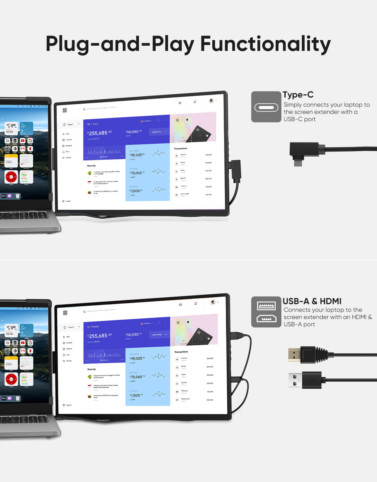 Enhance your productivity and visual experience with this 14-inch portable screen extender. Featuring a Full HD 1920*1200 IPS display, this monitor provides sharp, vibrant visuals with a 16:10 aspect ratio and 1000:1 contrast ratio, perfect for multitasking, entertainment, and professional work. Designed to seamlessly connect to your laptop, it’s the perfect tool for boosting your efficiency on the go.