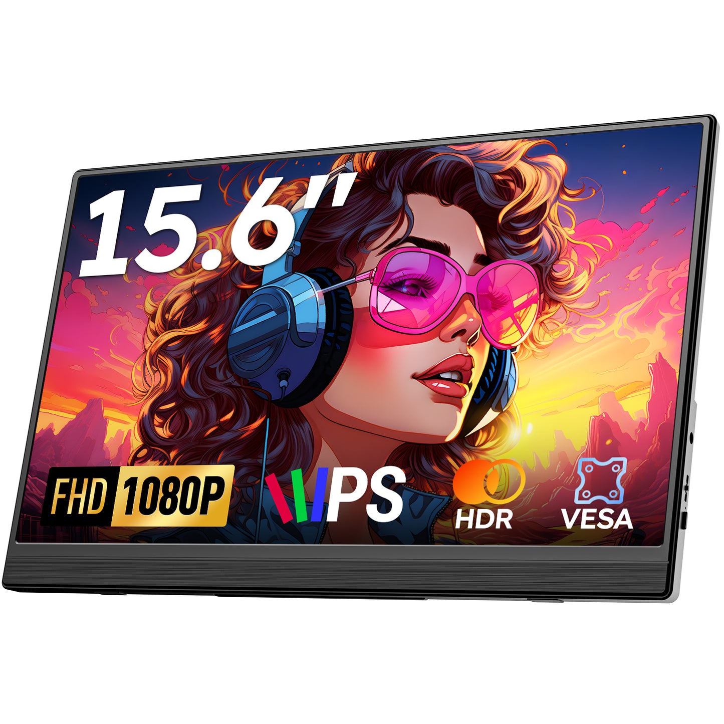 15.6” 1080P Portable Monitor USB-C HDMI IPS Display – Ultra-Slim Travel Screen for Laptop, Mac, Phone, PS5, Xbox, Switch