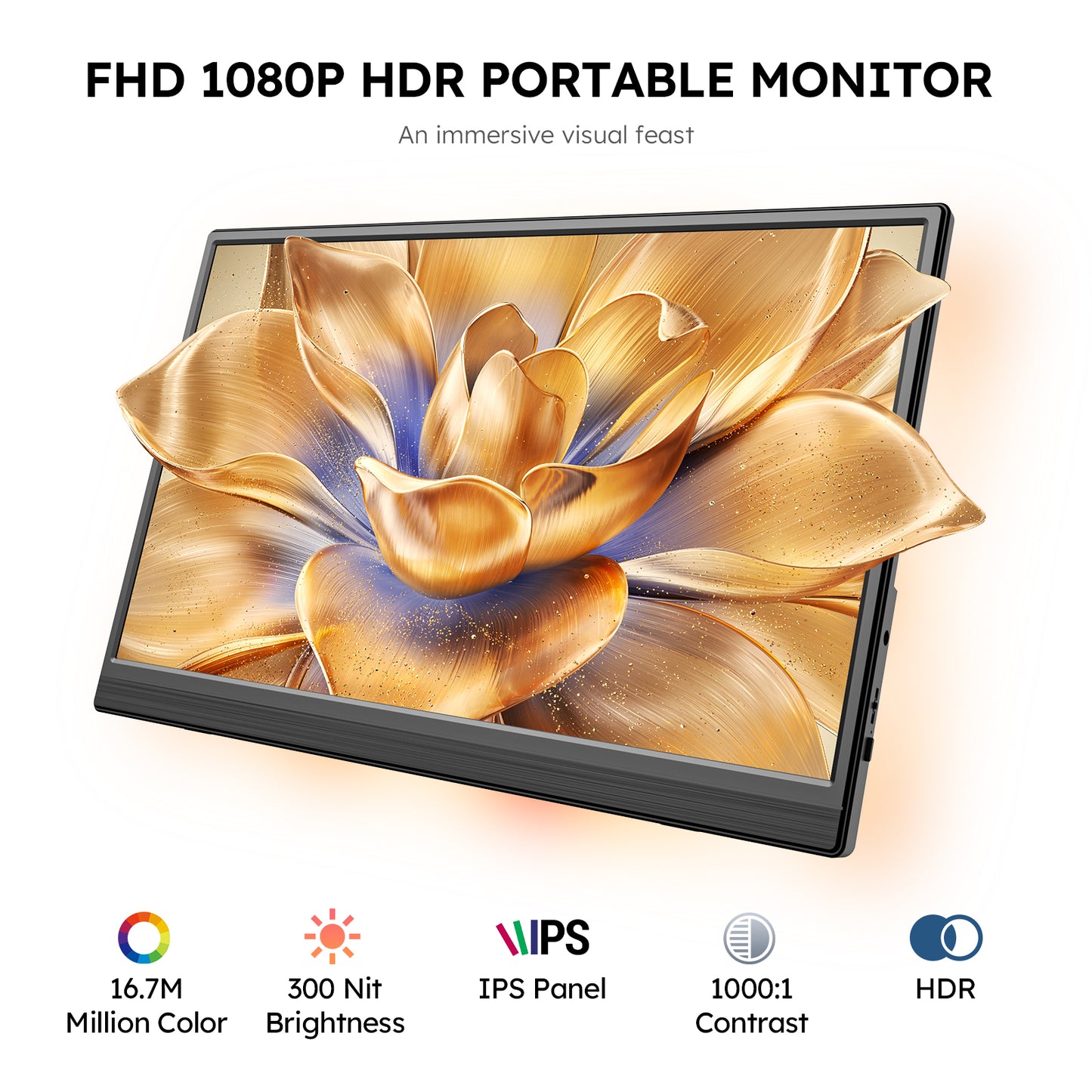 15.6” 1080P Portable Monitor USB-C HDMI IPS Display – Ultra-Slim Travel Screen for Laptop, Mac, Phone, PS5, Xbox, Switch