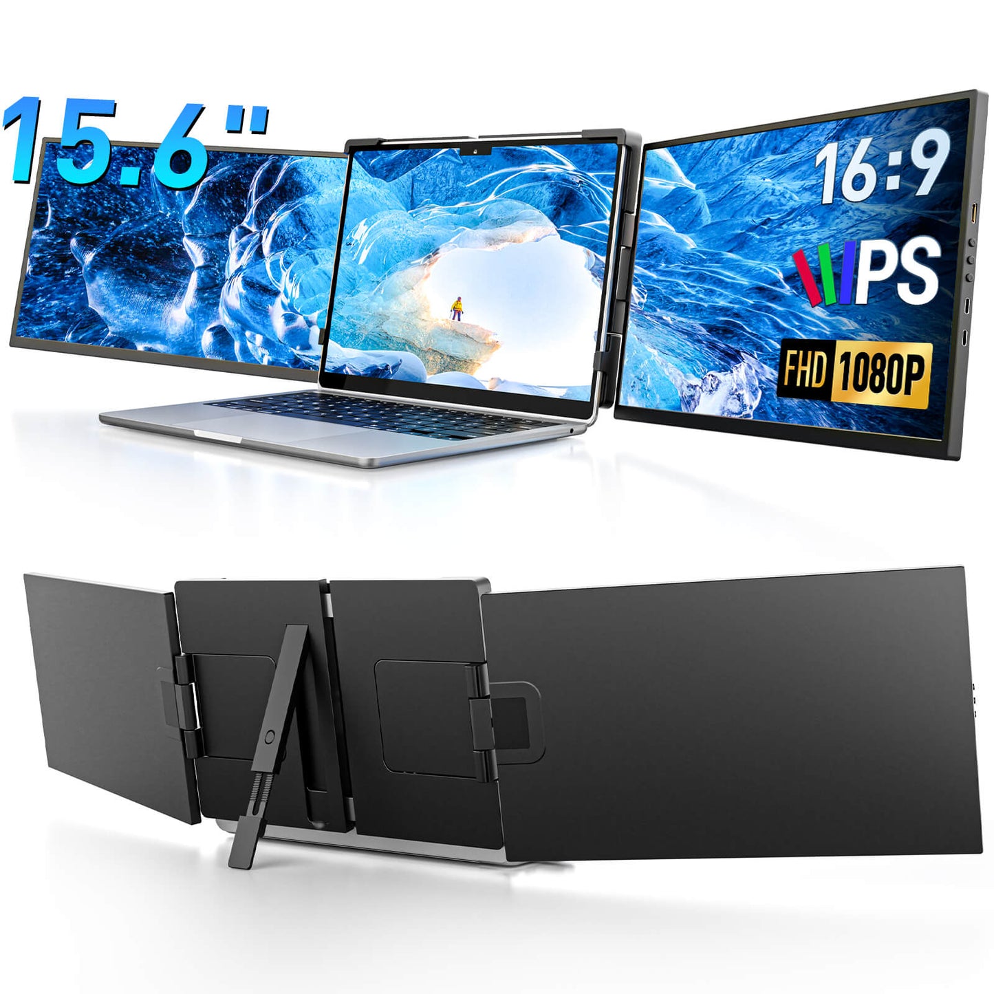 15.6 Inch 1920×1080 60Hz FHD Triple Portable Laptop Monitor Dual Screen Extender Portable IPS Display