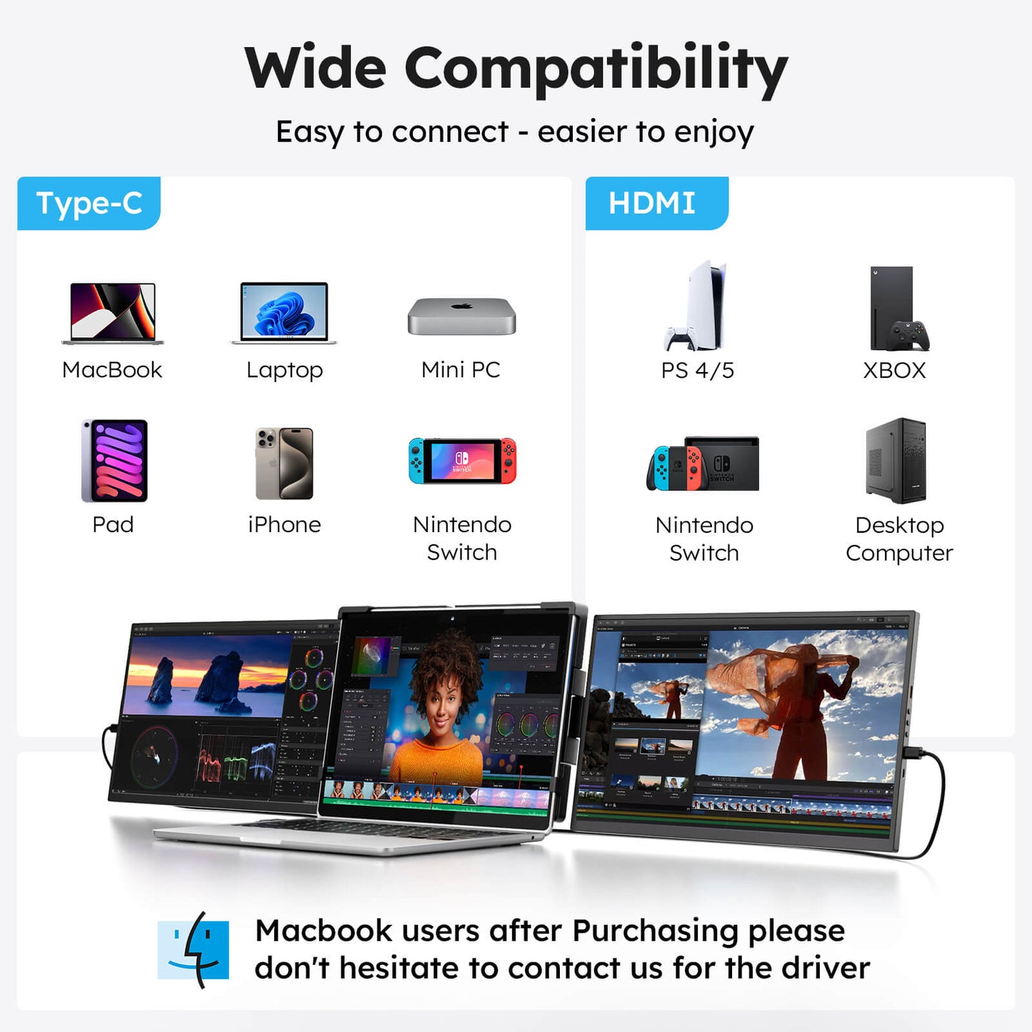 15.6 Inch 1920×1080 60Hz FHD Triple Portable Laptop Monitor Dual Screen Extender Portable IPS Display