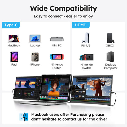 15.6 Inch 1920×1080 60Hz FHD Triple Portable Laptop Monitor Dual Screen Extender Portable IPS Display
