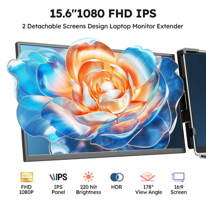 15.6 Inch 1920×1080 60Hz FHD Triple Portable Laptop Monitor Dual Screen Extender Portable IPS Display