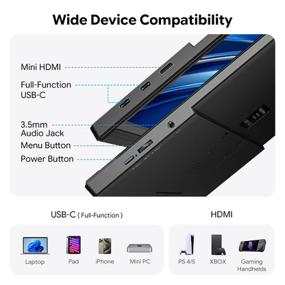 15.6" Portable Monitor with Stand FHD 1080P IPS Travel Monitor for Laptop