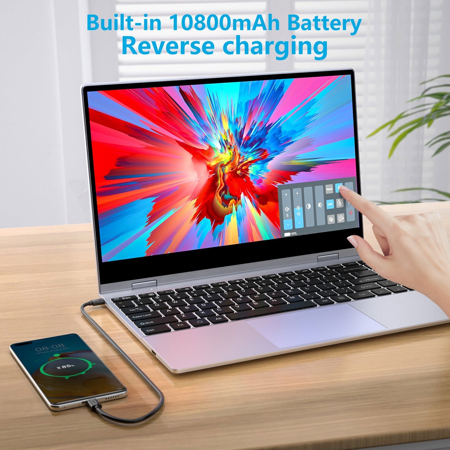 1080P Touchscreen 10800 mAh Battery Keyboard Portable Lapdock Silver