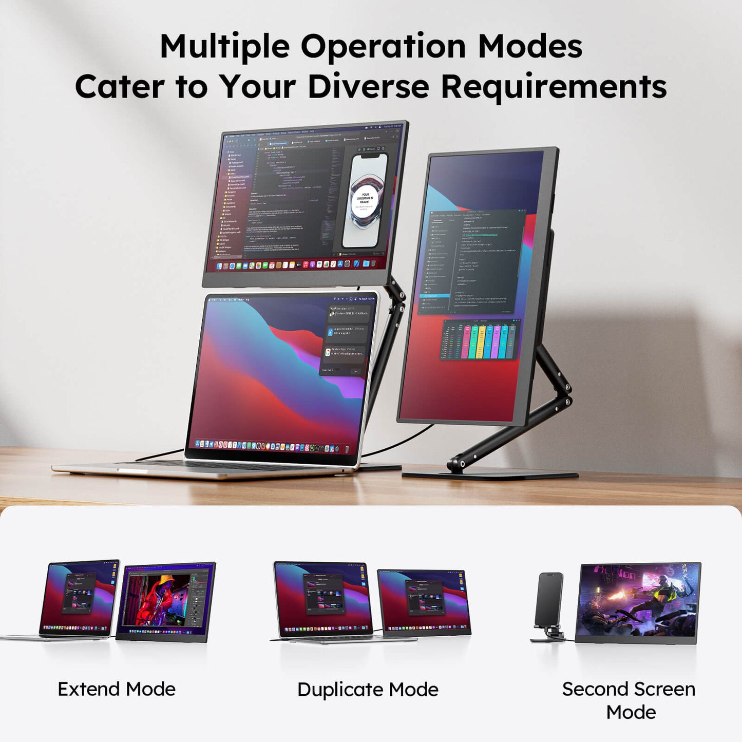 15.6" Portable Monitor for Laptop – FHD 1080P IPS USB-C Travel Screen Extender with Foldable Stand & Case