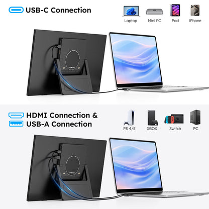 15.6" Portable Monitor for Laptop – FHD 1080P IPS USB-C Travel Screen Extender with Foldable Stand & Case