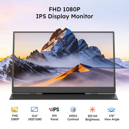 15.6" FHD Portable Dual Screen Monitor for Laptop – Foldable IPS Display, Plug & Play USB-C Laptop Screen Extender for Mac/Windows