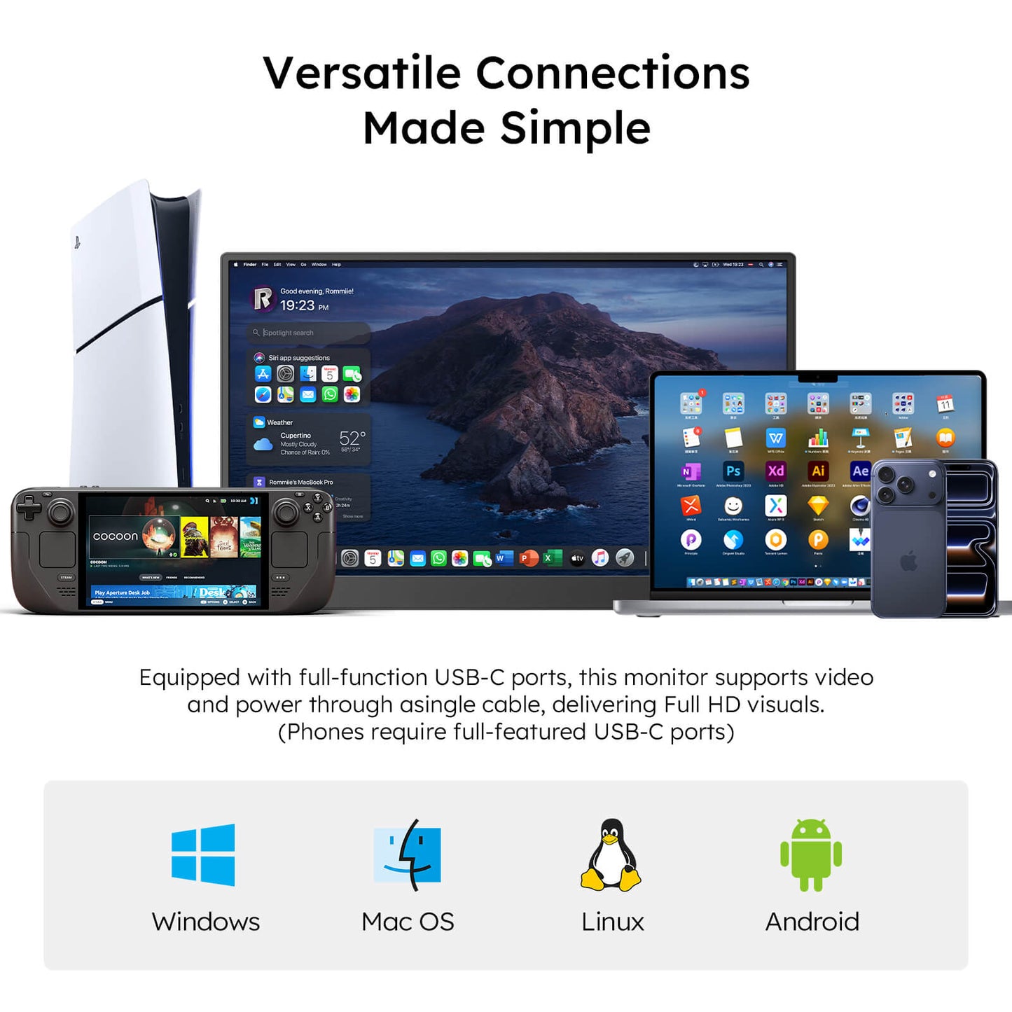 15.6" FHD Portable Dual Screen Monitor for Laptop – Foldable IPS Display, Plug & Play USB-C Laptop Screen Extender for Mac/Windows