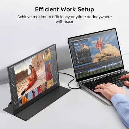 15.6" FHD Portable Dual Screen Monitor for Laptop – Foldable IPS Display, Plug & Play USB-C Laptop Screen Extender for Mac/Windows